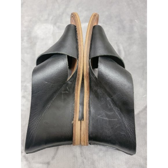 J. Jill Open Toe Criss Cross Strap Wedge Size 7.5 Black Leather Slip On Sandals - Picture 6 of 8